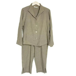 Vintage Sangam‎ S tan 100% cotton 2 piece capris + jacket suit Y2K Retro